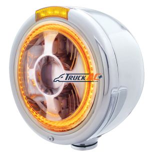 Stainless Steel Bullet Half Moon Headlight LED Projection Headlight & LED Turn Signal - Amber Lens - United Pacific 32813