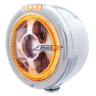Stainless Steel Bullet Half Moon Headlight LED Projection Headlight & LED Turn Signal - Clear Lens - United Pacific 32814