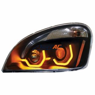 A06-51907-006 Blackout Projection Headlight W/Dual Function Amber LED Position Lights For 2008-17 FL Cascadia - Driver - United Pacific 31228