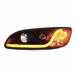 Black Projection Headlight W/LED Dual Function Light Bar For PB 386 (2005-2015) & 387 (1999-2010) - Driver - United Pacific 31239