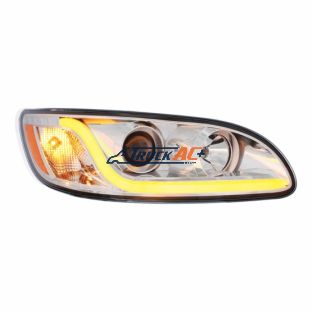 Chrome Projection Headlight W/LED Dual Function Light Bar For PB 386 (2005-2015) & 387 (1999-2010) - Passenger - United Pacific 31253