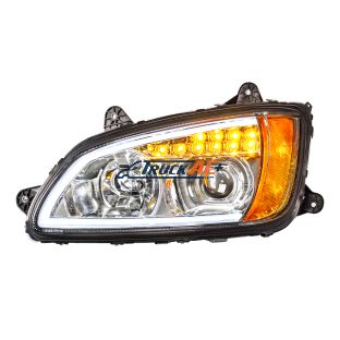 Chrome Projection Headlight With LED Turn Signal & Position Light For 2008-2017 Kenworth T660 - Driver - United Pacific 32779