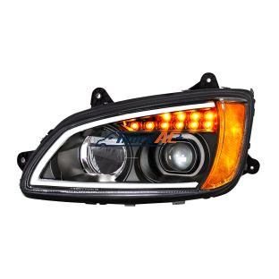 P54-1059-200 Black Full LED Projection Headlight With Turn Signal & Position Light Bar For 2008-2017 Kenworth T660 - Driver - United Pacific 32840
