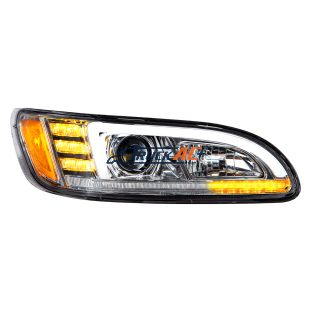Chrome Projection Headlight With LED Sequential Turn & DRL For 2005-2015 Peterbilt 386- Passenger - United Pacific 35766