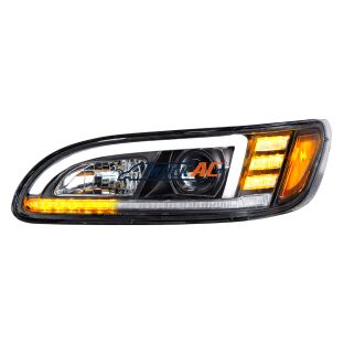 Black Projection Headlight With LED Sequential Turn & DRL For 2005-2015 Peterbilt 386 - Driver - United Pacific 35767