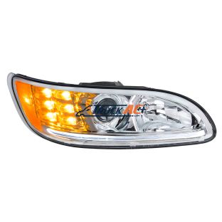 Chrome Projection Headlight With LED Turn & Position Light for 2005-2015 Peterbilt 386- Passenger - United Pacific 35809
