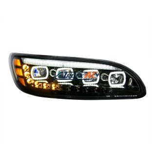Black Quad-LED Headlight With LED DRL & Seq. Signal For 2005-2015 Peterbilt 386- Passenger - United Pacific 35844