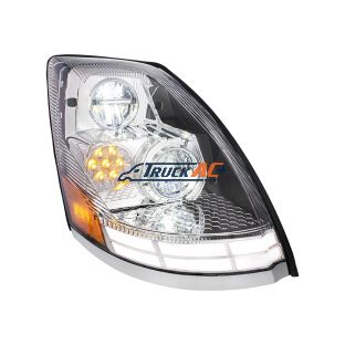 20359834, 20496654, 82329592 Chrome LED Headlight With Dual Color LED Light Bars For 2003-2017 Volvo VN/VNL - Passenger - United Pacific 35894
