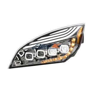 A66-01405-002, A66-01512-004 Chrome Quad-LED Headlight With LED DRL & Seq. Signal For 2018-2024 Freightliner Cascadia - Driver - United Pacific 36724