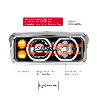 Blackout High Power Heated 10 LED Headlight With LED Turn & DRL-Passenger - United Pacific 32879