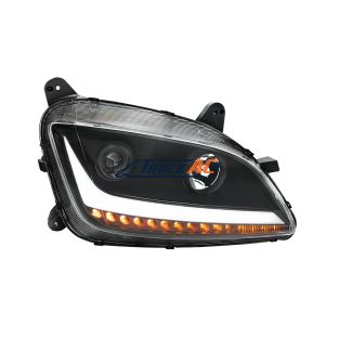 Black Projection Headlight With LED Position & Sequential Signal For 2012-2021 Peterbilt 579- Passenger - United Pacific 32927