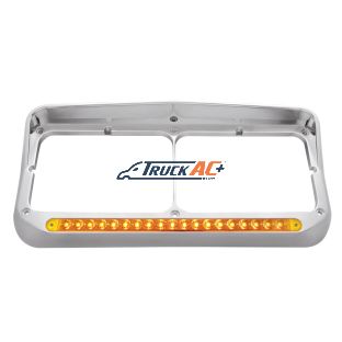 Chrome Rectangular Dual Headlight Bezel With Visor & 19 LED Light Bar - Amber LED/Amber Lens - United Pacific 32346