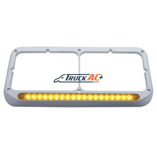 Chrome Rectangular Dual Headlight Bezel With 19 LED Light Bar - Amber LED/Amber Lens - United Pacific 32358