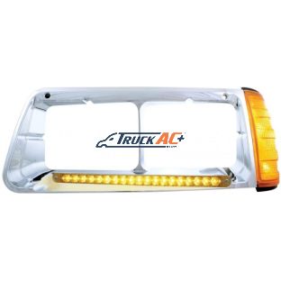 19 LED Headlight Bezel With Turn Signal For 1989-2009 Freightliner FLD - Driver - Amber LED/Amber Lens - United Pacific 32493