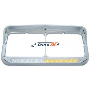 Rectangular Dual Headlight Bezel With Visor And LED Sequential Light Bar (Driver) - Amber LED/Clear Lens - United Pacific 32501