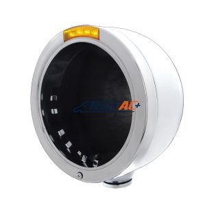 Stainless Steel Bullet Half Moon Headlight No Bulb With LED Turn Signal - Amber Lens - United Pacific 31701