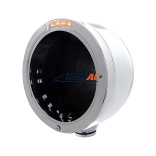 Stainless Steel Bullet Half Moon Headlight No Bulb With LED Turn Signal - Clear Lens - United Pacific 31702