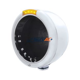 Stainless Steel Classic Half Moon Headlight No Bulb With LED Turn Signal - Amber Lens - United Pacific 31716