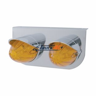 Stainless Light Bracket With 2X 19 LED Watermelon Lights & Visors - Amber LED/Amber Lens - United Pacific 37723