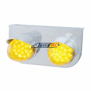 Stainless Light Bracket With 2X 19 LED Reflector Lights & Visors - Amber LED/Amber Lens - United Pacific 37727