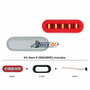 22 LED 6" Oval GloLight Kit With Divider Bar Inner Design (Stop, Turn & Tail) - Red LED/Red Insert (Each) - United Pacific 36924BRK