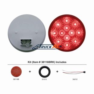 12 LED 4" Round Reflector Light Kit (Stop, Turn & Tail) - Red LED/Red Lens - United Pacific 38116BRK