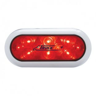10 LED 6" Oval Flange Mount Light With Bezel (Stop, Turn & Tail) - Red LED/Red Lens - United Pacific 38900