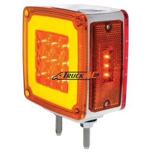 53 LED Double Stud Double Face GloLight With Side Marker (Turn Signal) Driver - Amber & Red LED/Amber & Red Lens - United Pacific 37124