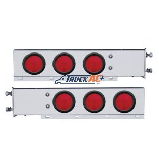 3-3/4" Bolt Pattern Chrome Spring Loaded Light Bar With 6X 4" Lights & Grommets - Red Lens (Pair) - United Pacific 31617
