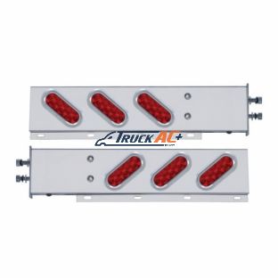 2-1/2" Bolt Pattern SS Spring Loaded Bar With 6 Oval 10 LED Lights & Visors -Red LED & Lens (Pair) - United Pacific 61304