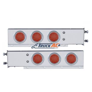 3-3/4" Bolt Pattern Chrome Spring Loaded Light Bar With 6X 12 Red LED 4" Reflector Light - Red Lens (Pair) - United Pacific 61543