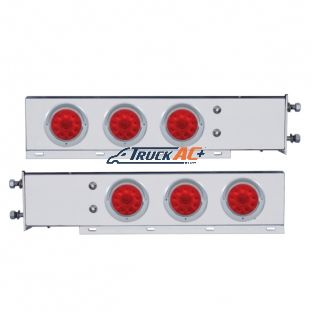 3-3/4" Bolt Pattern Chrome Spring Loaded Bar W/6X 4" 10 Red LED Lights & Visors -Red Lens (Pair) - United Pacific 61545