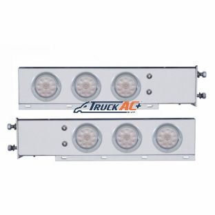 3-3/4" Bolt Pattern Chrome Spring Loaded Bar W/6X 4" 10 Red LED Lights & Visors -Clear Lens (Pair) - United Pacific 61546