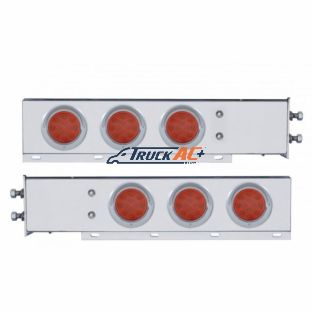 2-1/2" Bolt Pattern Chrome Spring Loaded Bar W/6X 12 LED 4" Refl. Lights & Visors-Red LED & Lens (Pair) - United Pacific 61643