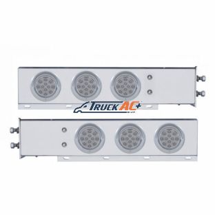 2-1/2" Bolt Pattern Chrome Spring Loaded Bar W/6X 12 LED 4" Refl. Lights & Visors-Red LED/Clear Lens (Pair) - United Pacific 61644