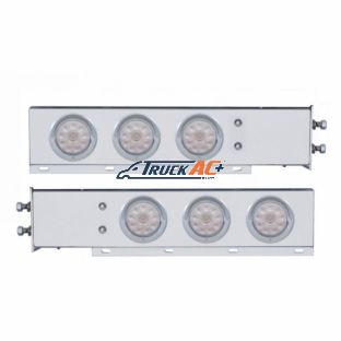 2-1/2" Bolt Pattern Chrome Spring Loaded Bar W/6X 4" 10 LED Lights & Visors -Red LED/Clear Lens (Pair) - United Pacific 61646