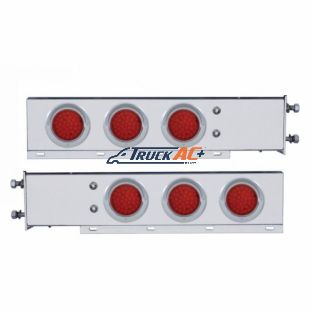3-3/4" Bolt Pattern Chrome Spring Loaded Bar W/6X 36 Red LED 4" Lights & Visors - Red Lens (Pair) - United Pacific 61675