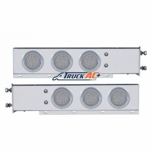 3-3/4" Bolt Pattern Deluxe SS Spring Loaded Bar W/6X 36 LED 4" Light & Visors -Red LED/Clear Lens (Pair) - United Pacific 61678