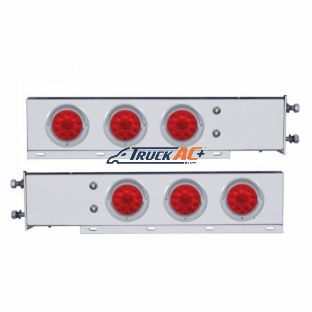 3-3/4" Bolt Pattern SS Spring Loaded Bar With 6X 4" 10 LED Lights & Visors -Red LED & Lens (Pair) - United Pacific 61724
