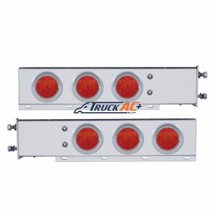 3-3/4" Bolt Pattern SS Spring Loaded Bar With 6X 4" 7 LED Lights & Visors -Red LED & Lens (Pair) - United Pacific 61726