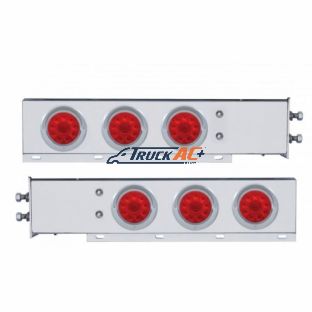 2" Bolt Pattern SS Spring Loaded Bar With 6X 4" 10 LED Lights & Visors -Red LED & Lens (Pair) - United Pacific 61732