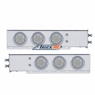 2" Bolt Pattern SS Spring Loaded Bar With 6X 4" 7 LED Lights & Visors -Red LED/Clear Lens (Pair) - United Pacific 61735