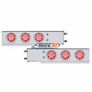 3-3/4" Bolt Pattern Chrome Spring Loaded Bar With 6X 4" 7 Red LED Lights & Visors - Red Lens (Pair) - United Pacific 61746