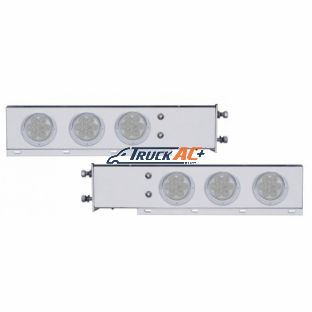3-3/4" Bolt Pattern Deluxe SS Spring Loaded Bar W/6X 7 Red LED 4" Reflector Light & Visors -Clear Lens (Pair) - United Pacific 61749