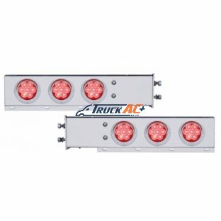 2-1/2" Bolt Pattern Chrome Spring Loaded Bar With 6X 4" 7 LED Lights & Visors -Red LED & Lens (Pair) - United Pacific 61750