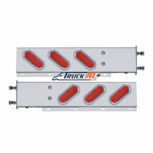 3-3/4" Bolt Pattern SS Spring Loaded Bar With 6" Oval 19 LED Lights & Visors -Red LED & Lens (Pair) - United Pacific 61806