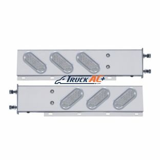 3-3/4" Bolt Pattern SS Spring Loaded Bar With 6" Oval 19 LED Lights & Visors -Red LED/Clear Lens (Pair) - United Pacific 61807