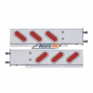 3-3/4" Bolt Pattern SS Spring Loaded Bar With 6 Oval 12 LED Lights & Bezel -Red LED & Lens (Pair) - United Pacific 62302
