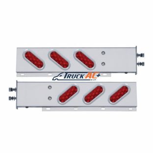 2-1/2" Bolt Pattern SS Spring Loaded Bar With 6 Oval 10 LED Lights & Bezel -Red LED & Lens (Pair) - United Pacific 62304