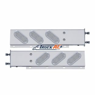 3-3/4" Bolt Pattern SS Spring Loaded Bar With 6" Oval 19 LED Lights & Bezel -Red LED/Clear Lens (Pair) - United Pacific 62807